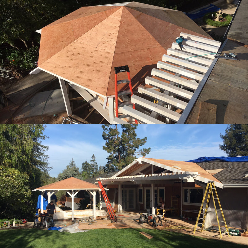 DLM Builders Instagram post — gazebo roof under construction
